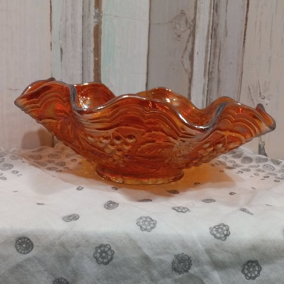 Indiana Carnival Glass Iridescent Grapevine Candy Dish - Picture 5 of 6